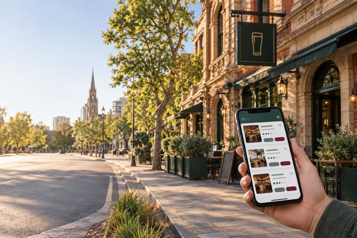 Illustration of an Adelaide heritage streetscape with a local guide interface